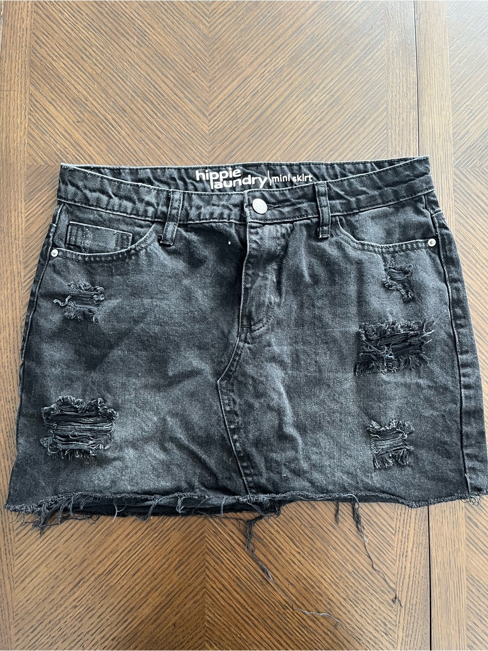 hippie laundry Black Distressed Denim Mini Skirt size 9